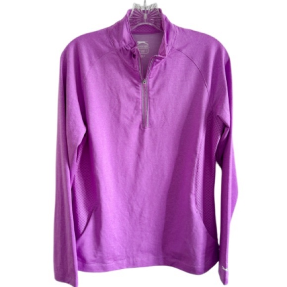 NWT Slazenger Tech 1/4 Zip Shirt Purple Large Golf Tennis L/S Hydro-Dri UPF 30 - Picture 1 of 10